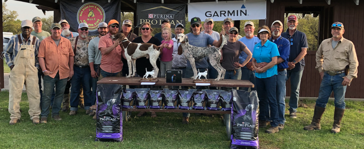 NBHA   Eastern Region Championship Winners. In foreground, from left:   Emmet and Anna Sasser with Sulpher Bend Woodman, and Garry Malzone and Jillian Stuhr with Erin's Deja Vu. They are joined by well-wishers, judges and club officials